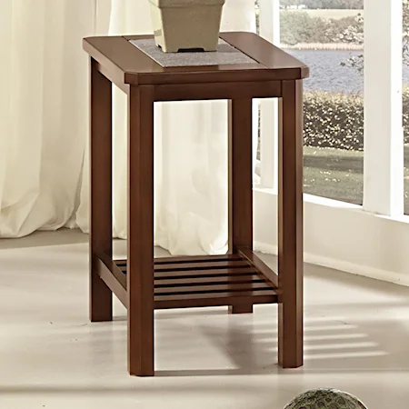 Chairside Table w/ Tile Insert Top & Slat Shelf